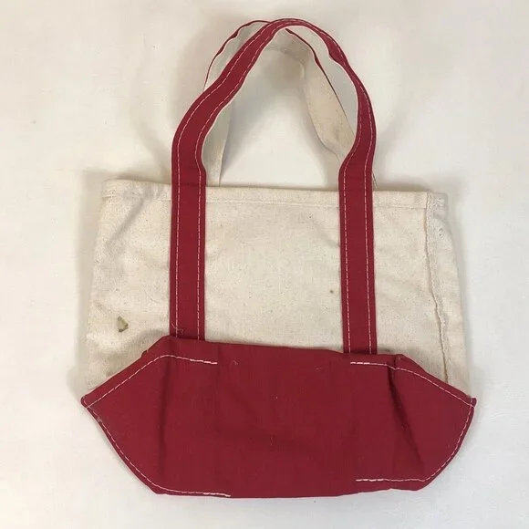 LL Bean Boat & Tote Canvas Red Double Handle Snowflake Small Bag Made in USA - Picture 12 of 13